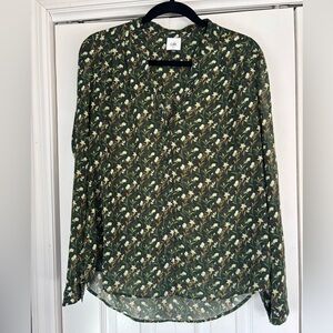 CAbi Dark Green Floral Blouse
